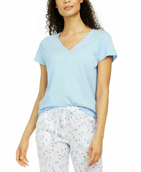 Charter Club Women's Cotton Knit Short Pajama Top T-Shirt Blue Size Small