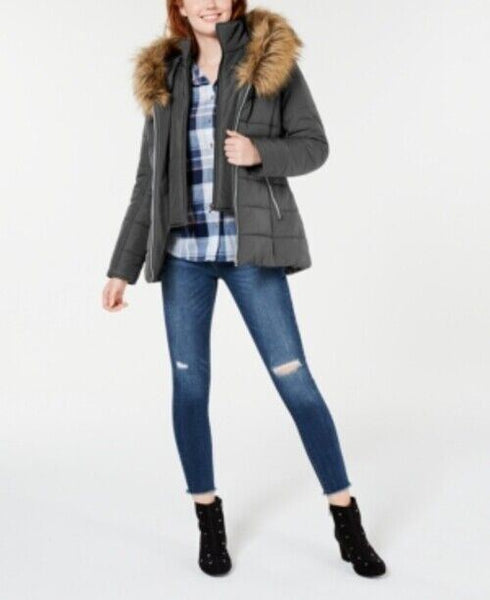 Maralyn Me Womens Gray Zippered Puffer Coat Size Large