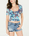 GUESS Women's Carolina Scoop-neck Crop Printed Casual Shirt Top Blue XL