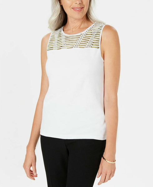 Kasper Embellished-Yoke Sleeveless Top Size Medium