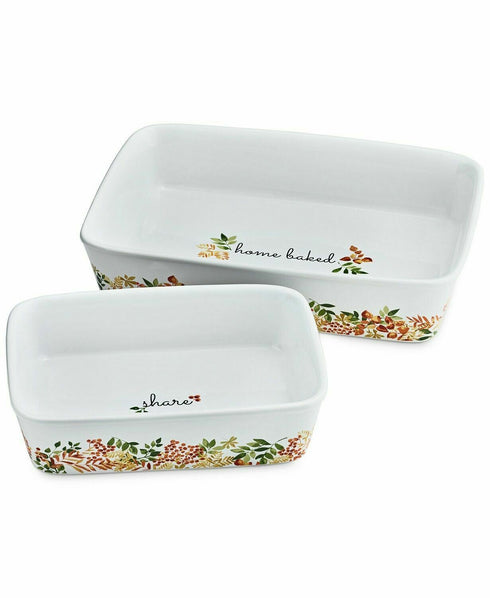 Martha Stewart Collection Set of 2 Stoneware Harvest Foilage Baker Sever Dish