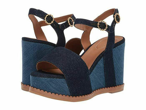 Chloe Women's Carrie Scalloped Platform Wedge Sandals Blue Size 9 M