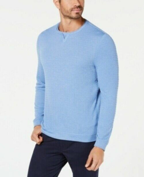 Tasso Elba Mens Crewneck Grid Jacquard Knit T-Shirt Med.Blue - Size X-Large