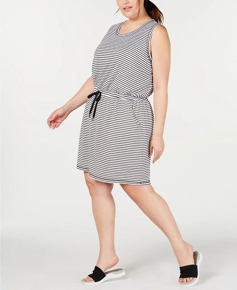 Ideology Womens Plus Striped Drawstring Casual Dress 3X