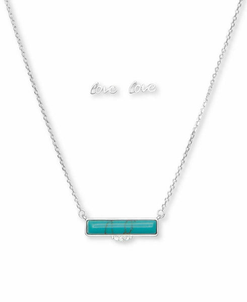 Lucky Brand Silver Tone Love Earrings & Blue Stone Bar Necklace