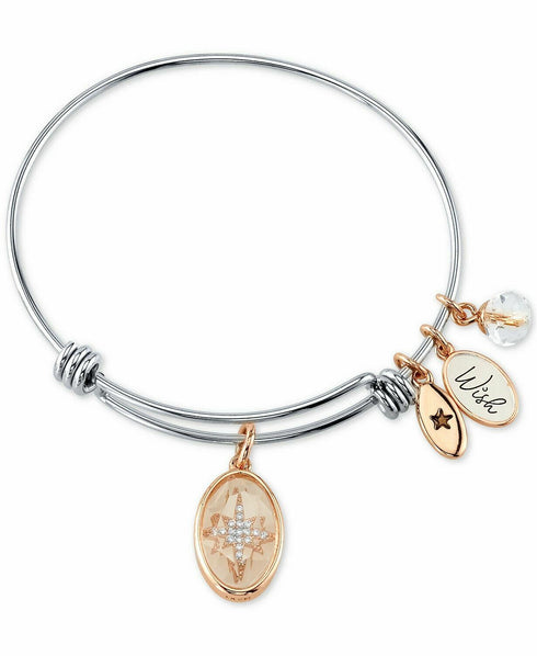 Unwritten "Wish" Star Charm Bangle Bracelet in Stainless Steel & Rose Gold-Tone