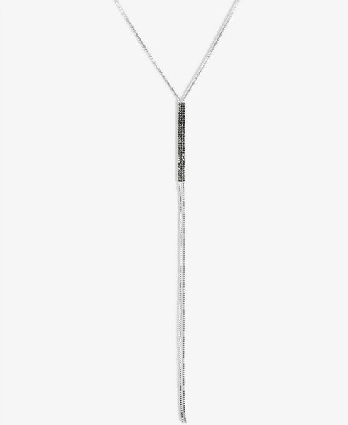 Lucky Brand Silver-Tone Pavé Bar Lariat Necklace, 25" + 2" extender