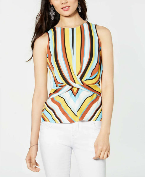INC Women's Multicolor Striped Twist-front Blouse Shirt Top XS