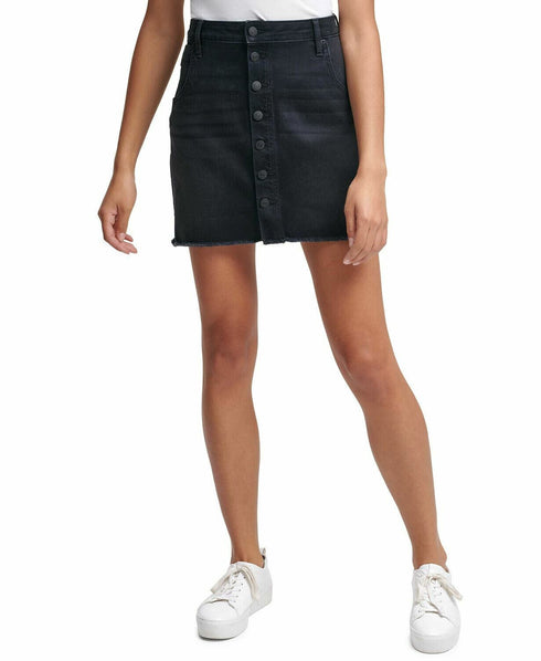 Calvin Klein Jeans Button Front Denim Skirt Womens Black 24