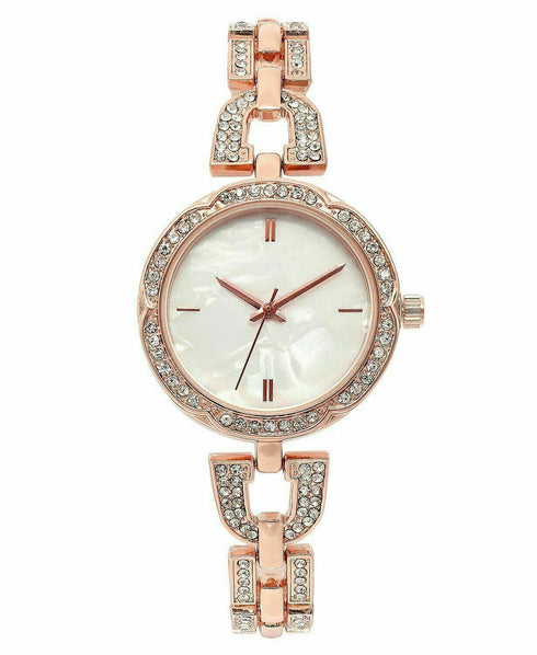 Charter Club Women’s Rose Gold-Tone Crystal Bracelet Watch 32mm