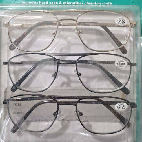 Icon Classic Full Metal Men's Reading Glasses +2.50 3-pack