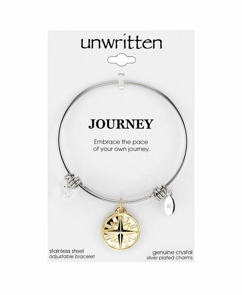Unwritten Clear Crystal Compass Rose Charm Bangle Bracelet in Silver-Plated