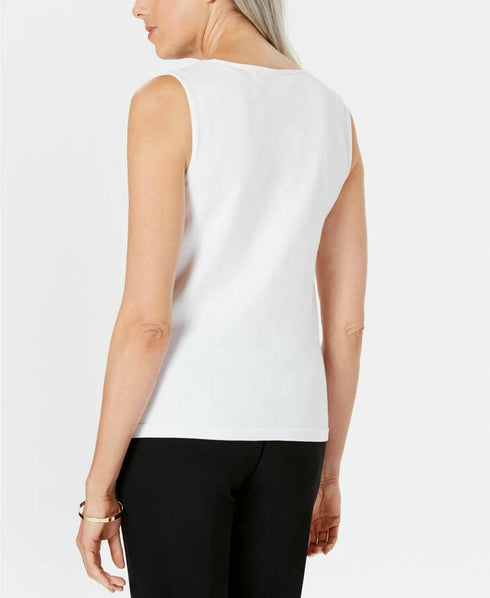 Kasper Embellished-Yoke Sleeveless Top Size Medium