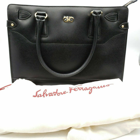 SALVATORE FERRAGAMO BRIANA SATCHEL TOTE BAG BLACK SOFT CALF LEATHER MRSP:$1,250