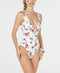 Lucky Brand Womens One Piece Swimsuit Plunge Front White Floral XS