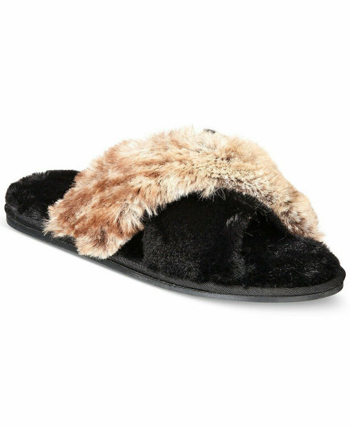 Women's  INC International Concepts Faux-Fur Cross-band Slippers Size XL