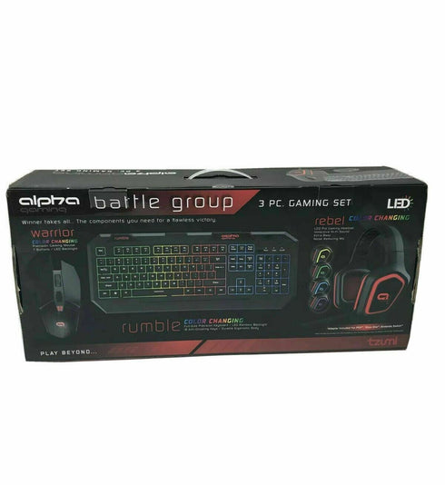 Tzumi Alpha Gaming Battle Group 3 Pieces Keyboard Mouse Headset For PC Console