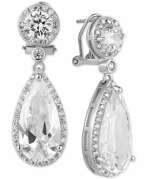 Tiara Cubic Zirconia Teardrop Halo Drop Earrings in Sterling Silver MSRP $250