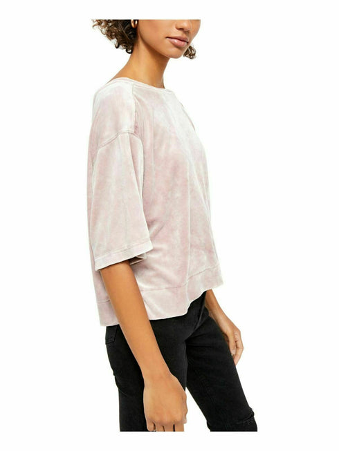 Free People Womens Pink Velvet Low Cut 3/4 Sleeve T-Shirt Size X-Small