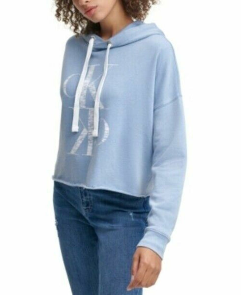 Calvin Klein Jeans Distressed Logo Hoodie Blue Size Large