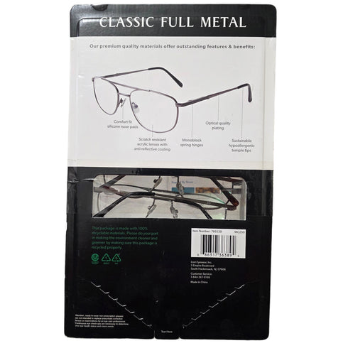 Icon Classic Full Metal Men's Reading Glasses +2.50 2-pack