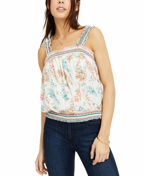Crave Fame Juniors' Printed Smocked Bubble Tank Top Size XS