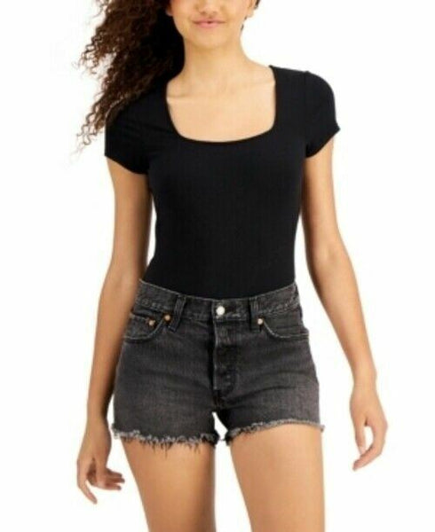 Self Esteem Juniors' Square-Neck Ribbed Bodysuit Black Size XL