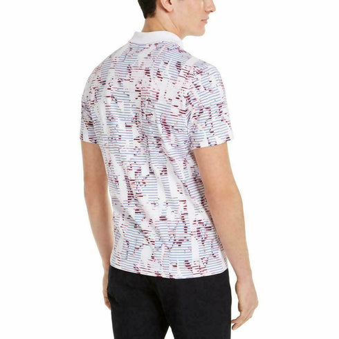 Alfani Mens Ribbed Trim Printed Top Polo Shirt Size Large