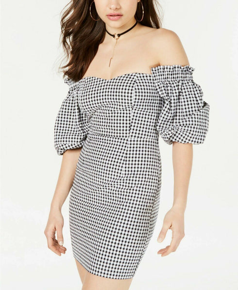GUESS Off-The-Shoulder Gingham Bodycon Dress Size Large