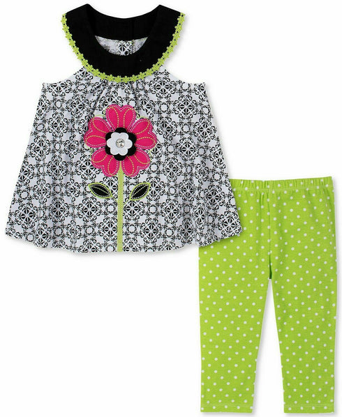 Kids Headquarters Baby Girls 2-Pc. Flower Tunic & Dot-Print Leggings Set