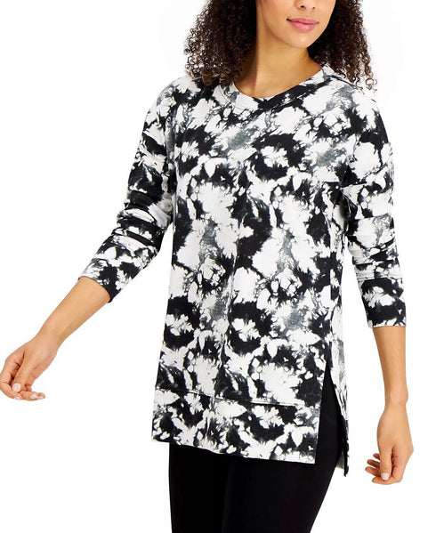 Jenni Women's Super-Soft Tunic Pajama Top Black/White Tie Dye XS
