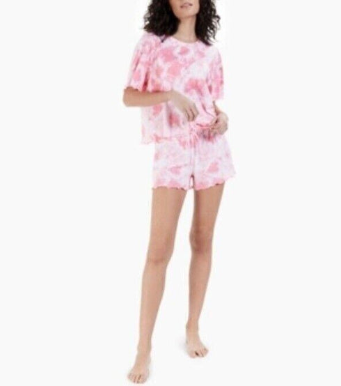 Jenni Intimates Tie Dye Lettuce Edge 2-Piece Women's Pajama Set Pink Large
