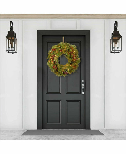 National Tree Company 30" White Pine Wreath - Pine Cones and 100 LED lights $189
