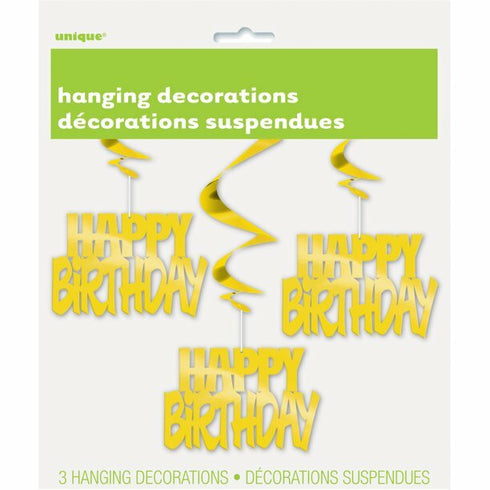 Hanging Foil Gold Happy Birthday Decorations 3ct by Unique Michaels