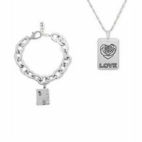 Steve Madden Tag Pendant Necklace & Link Bracelet Set, 18-1/2" + 3" extender