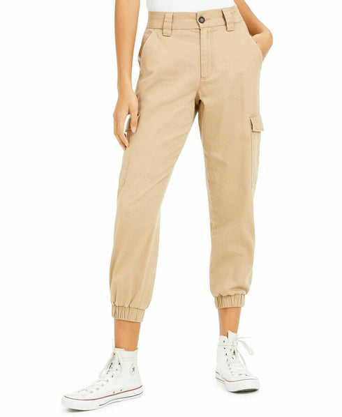 Tinseltown Juniors 100% Cotton Cropped Cargo Jogger Style Pants Khaki Size 15