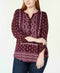 Style & Co Womens Ladies Purple Mixed Print Plus Size Henley Shirt Top 0X