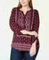 Style & Co Womens Ladies Purple Mixed Print Plus Size Henley Shirt Top 0X