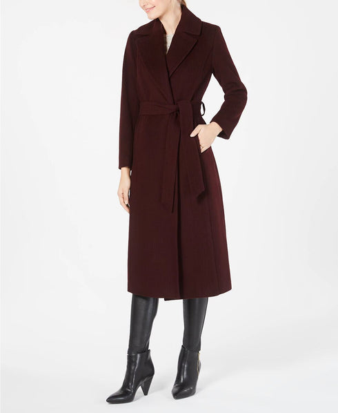 Forecaster of Boston Womens Maroon Pocketed Wrap Evening Coat Size 8