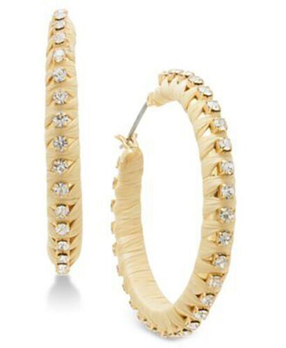 INC Gold-Tone Crystal Raffia-Look Medium Hoop Earrings