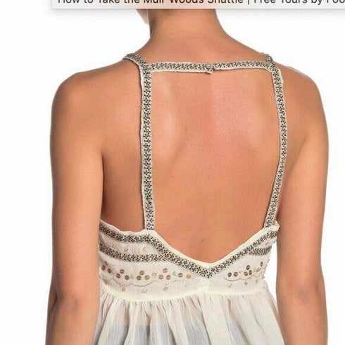 Free People Womens Camille Embroidered Bead Embellished Camisole Ivory Sz. Small