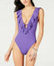 Bar Ill Ruffled One-Piece Swimsuit Cross-Back Cheeky Purple Large