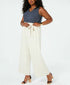 MONTEAU Womens Ivory Belted Sleeveless V Neck Wide Leg Jumpsuit Plus Size: 2X
