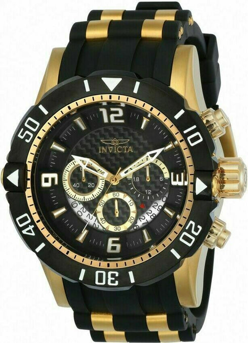 Invicta Men's Pro-Diver 23702 Black/Gold Tone 50MM Case Chronograph Watch W CASE