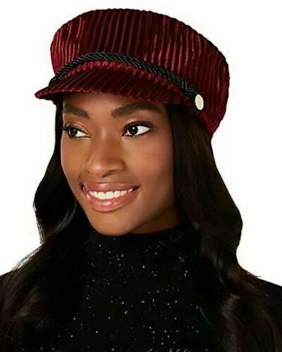 INC International Concepts Women's Buttoned and Corded Trim Striped Velvet cap