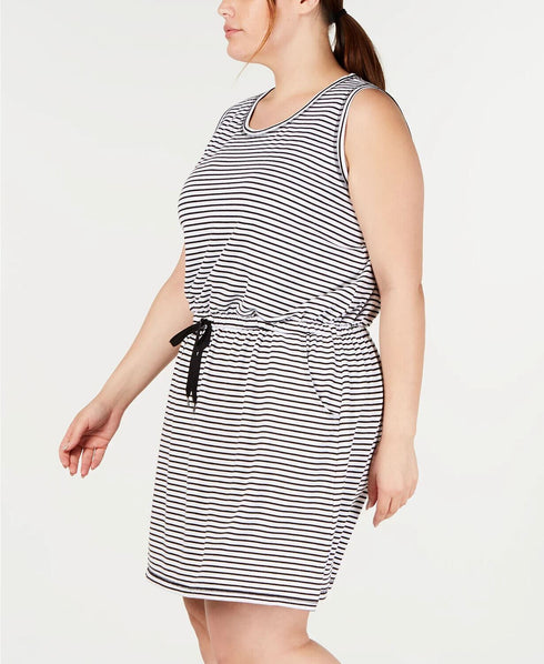 Ideology Womens Plus Striped Drawstring Casual Dress 3X