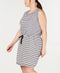 Ideology Womens Plus Striped Drawstring Casual Dress 3X