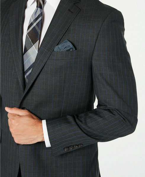 RALPH LAUREN Mens Gray Ultraflex, Pinstripe Classic Fit Stretch Blazer 46R