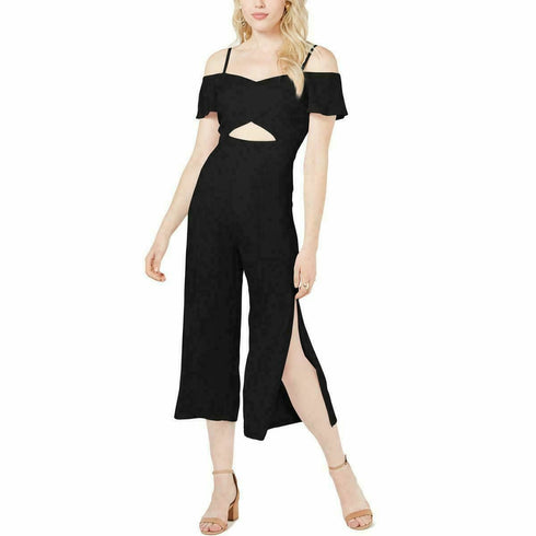 Guess Womens Jalen Black Off-The-Shoulder Smocked Cropped Jumpsuit Size 0