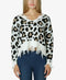Polly & Esther Sweater Top Large White Women's Animal Print Destructed NEW